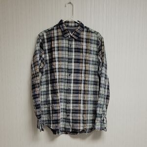 Vince Men's Plaid Shirt - Black, White, Green Sz Large Cotton, Linen, Silk